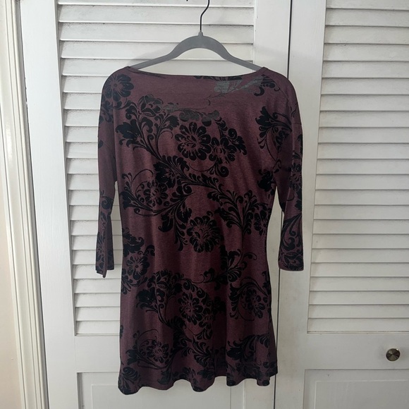 Peruvian Connection Tunic Top 3/4 Sleeves Small Semi Sheer Dark Floral Romantic - Picture 4 of 4